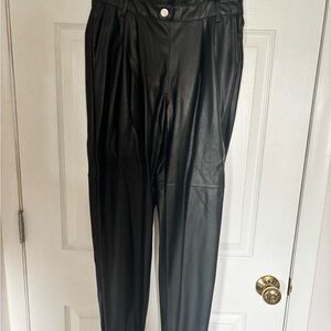 SO Faux Leather High-Waist Tapered Pants - Black